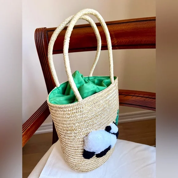 Woven Tote Bag with Panda Design - Picture 10 of 14